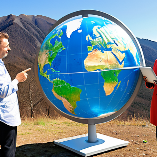 "Global Geosciences & Sustainable Future"**
    "A diverse group of professional geoscientists (male and female, various ethnicities) from around the world collaboratively working. One is pointing at a large transparent globe displaying real-time environmental data and renewable energy projects (geothermal plants, wind turbines, solar farms) overlaid on continents. Another is looking at a digital tablet with a GIS map related to sustainable resource management or environmental protection. The background subtly blends natural landscapes (mountains, oceans, forests) with futuristic, clean energy infrastructure. The overall atmosphere is hopeful, innovative, and global, with bright, collaborative lighting. Emphasize the interconnectedness of global challenges and solutions."

2.  **Prompt for