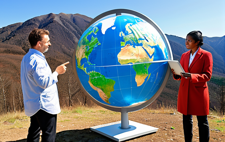 "Global Geosciences & Sustainable Future"**
    "A diverse group of professional geoscientists (male and female, various ethnicities) from around the world collaboratively working. One is pointing at a large transparent globe displaying real-time environmental data and renewable energy projects (geothermal plants, wind turbines, solar farms) overlaid on continents. Another is looking at a digital tablet with a GIS map related to sustainable resource management or environmental protection. The background subtly blends natural landscapes (mountains, oceans, forests) with futuristic, clean energy infrastructure. The overall atmosphere is hopeful, innovative, and global, with bright, collaborative lighting. Emphasize the interconnectedness of global challenges and solutions."

2.  **Prompt for