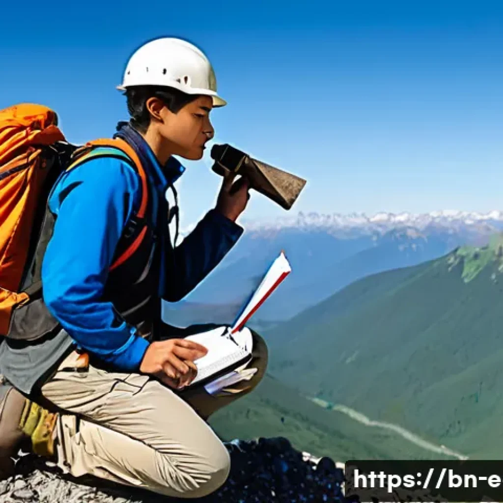 지구과학자 자격증 취득을 위한 필수 자료 - **Prompt 1: Field Geology Student on an Expedition**
    "A vibrant, detailed image of a young adult...