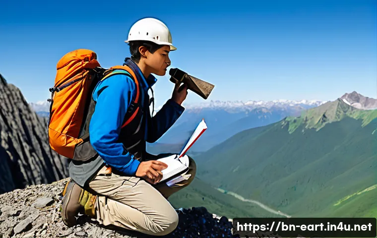 지구과학자 자격증 취득을 위한 필수 자료 - **Prompt 1: Field Geology Student on an Expedition**
    "A vibrant, detailed image of a young adult...