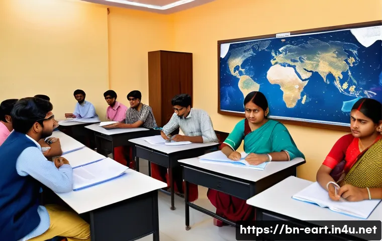 지구과학자 자격증과 학위 취득 비교 - A detailed classroom scene at a Bengali university astronomy department, featuring diverse students ...