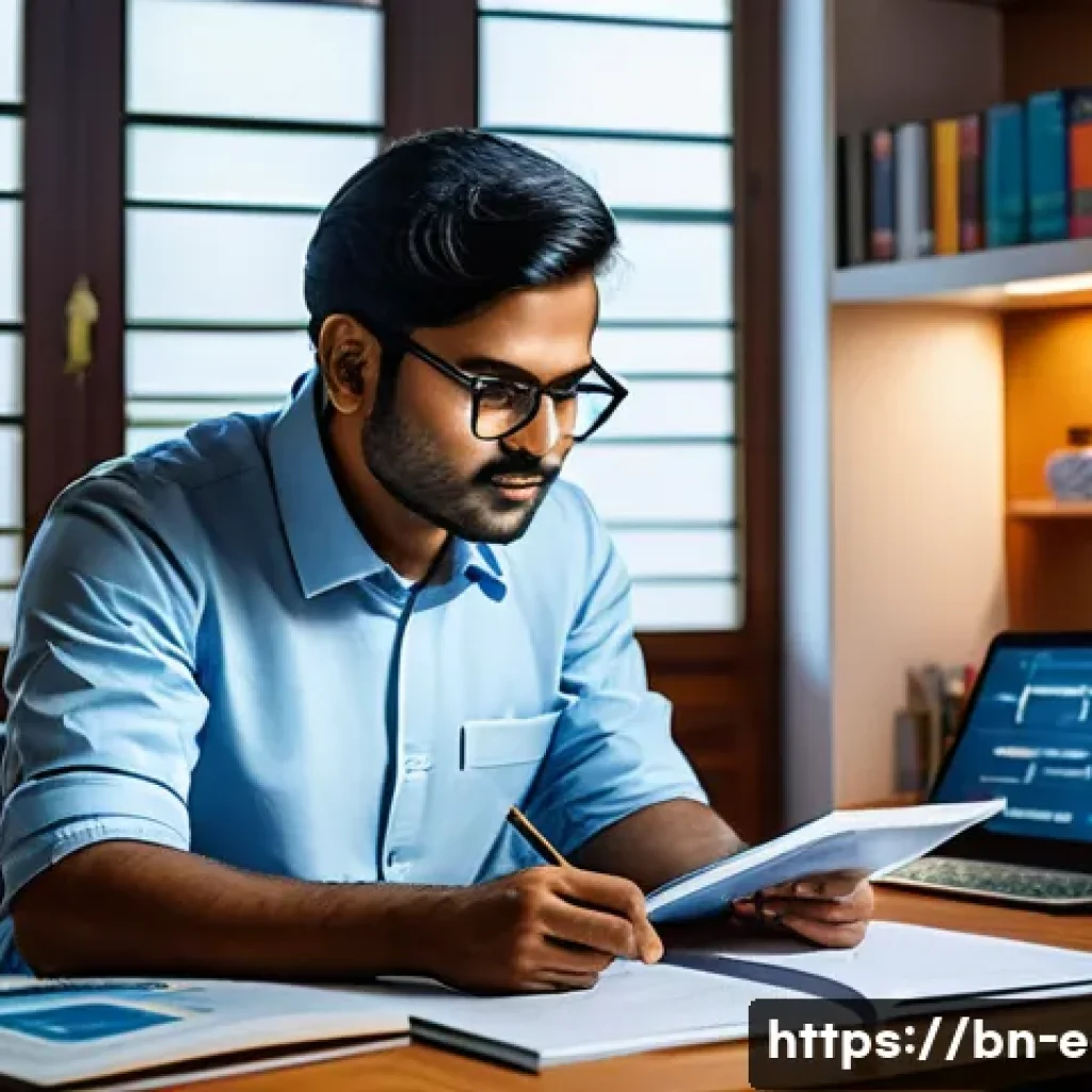지구과학자 자기계발 방법 - A detailed and vibrant scientific research workspace showing a Bengali researcher attentively readin...