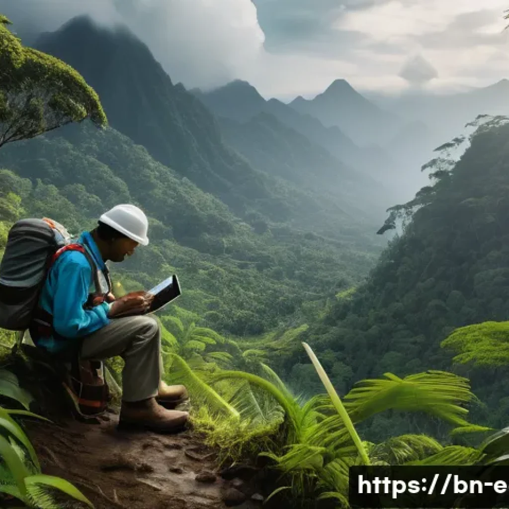 지구과학자 연구업무와 일상 업무 차이 - A detailed scene of a Bengali astronomer in a lush, challenging natural environment, wearing weather...
