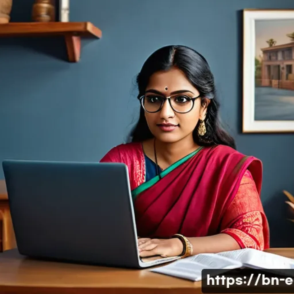 지구과학자 이직 시 필수 준비사항 - A professional Bengali woman in her early 30s, wearing smart casual attire and eyeglasses, attentive...