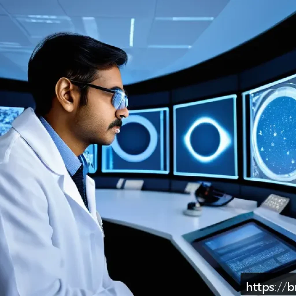지구과학자 직무별 필수 능력 - A modern astronomer in a high-tech observatory, wearing professional attire including a lab coat and...